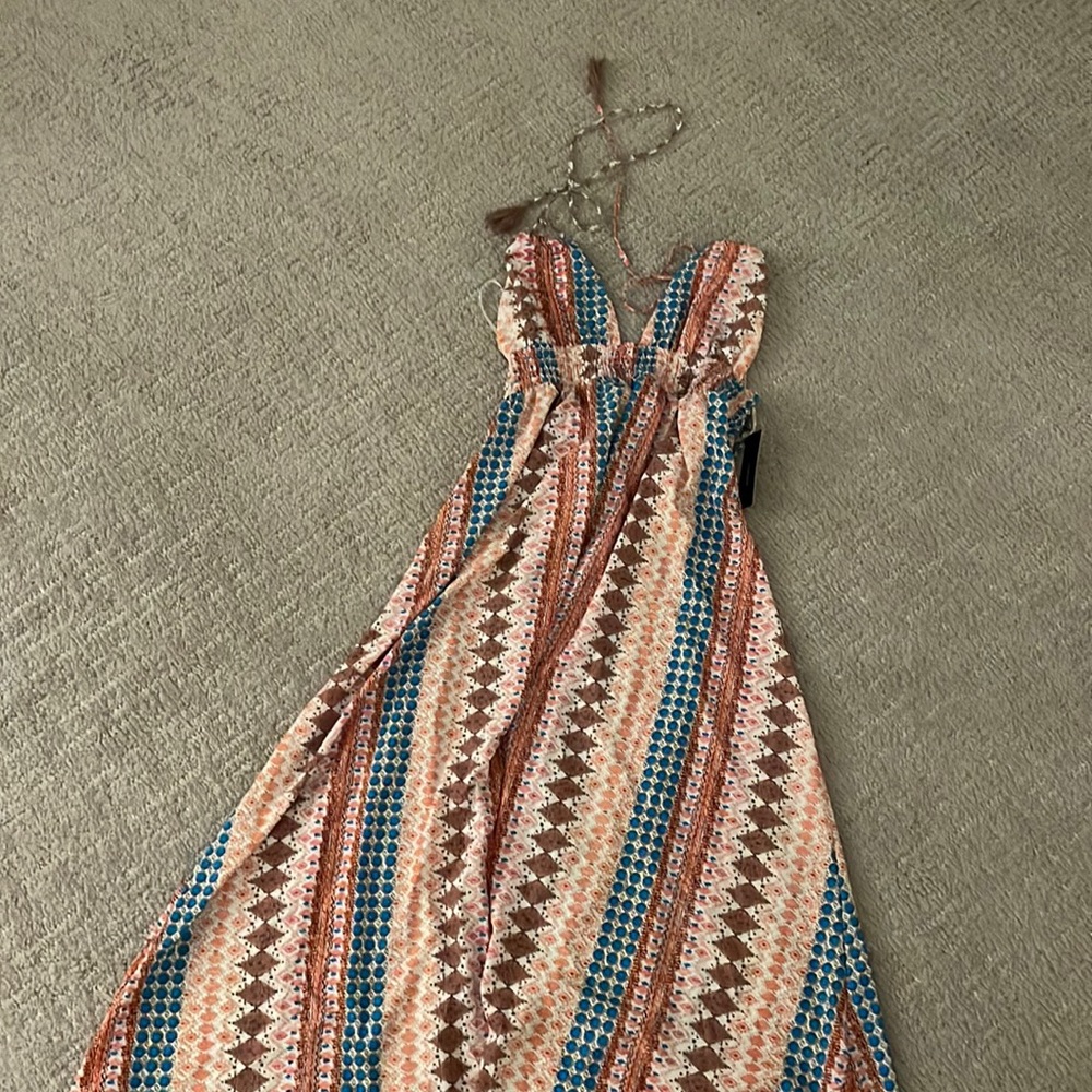 Lulus Maxin' Relaxin' Blue Multi Print Sleeveless Tie-Strap Maxi Dress